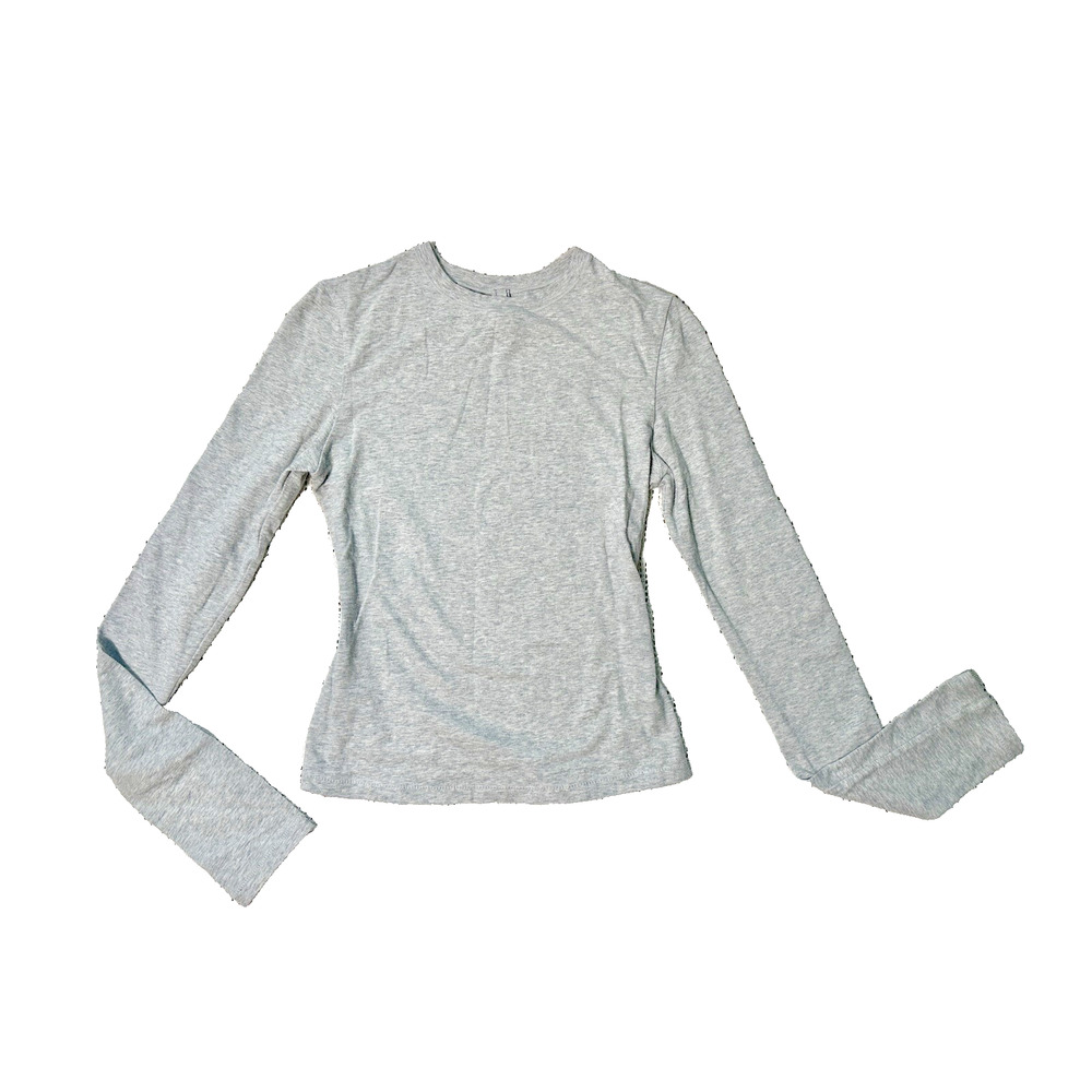 SKIMS Gray Ribbed Cotton Blend Crew Neck Long Sleeve Top S